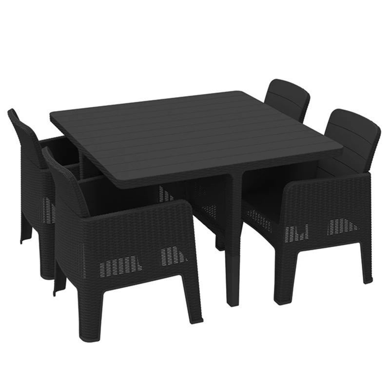 Outsunny 5 PCS Patio PP Rattan Garden Dining Cube Set Outdoor Chair Furniture Set Black