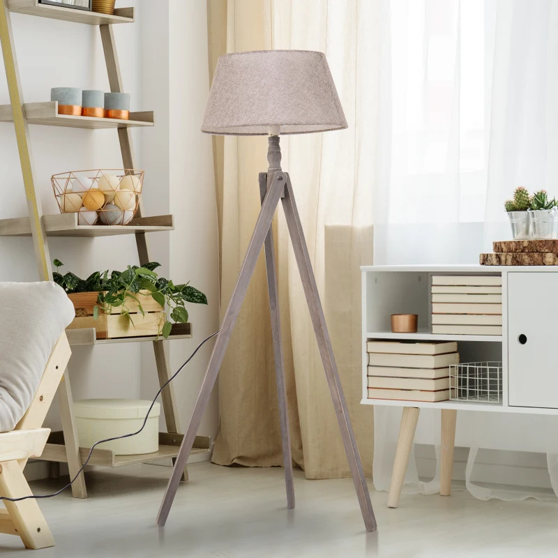 HOMCOM Free Standing Floor Lamp, 54Lx54Wx146H cm-Beige/Grey