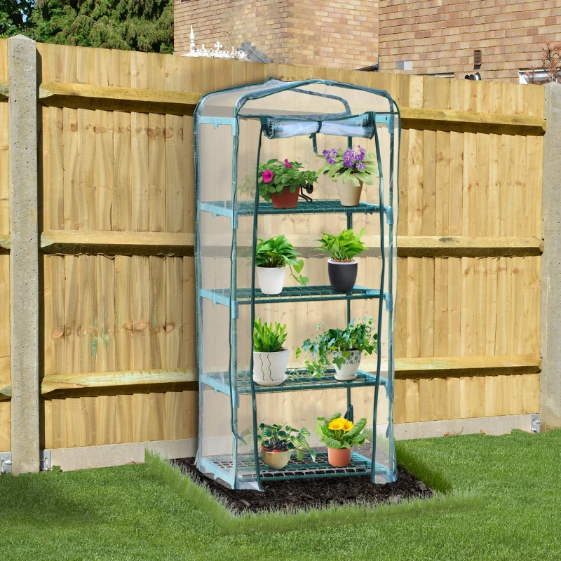 Outsunny 4 Tiers Mini Portable Greenhouse Plant Grow Shed Metal Frame PVC Cover 160H x 70L x 50Wcm