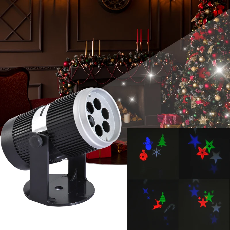 HOMCOM LED Projector Lamp 4 Patterns Waterproof Spotlight Christmas Holiday Indoor Outdoor Wall Decoration Party Décor