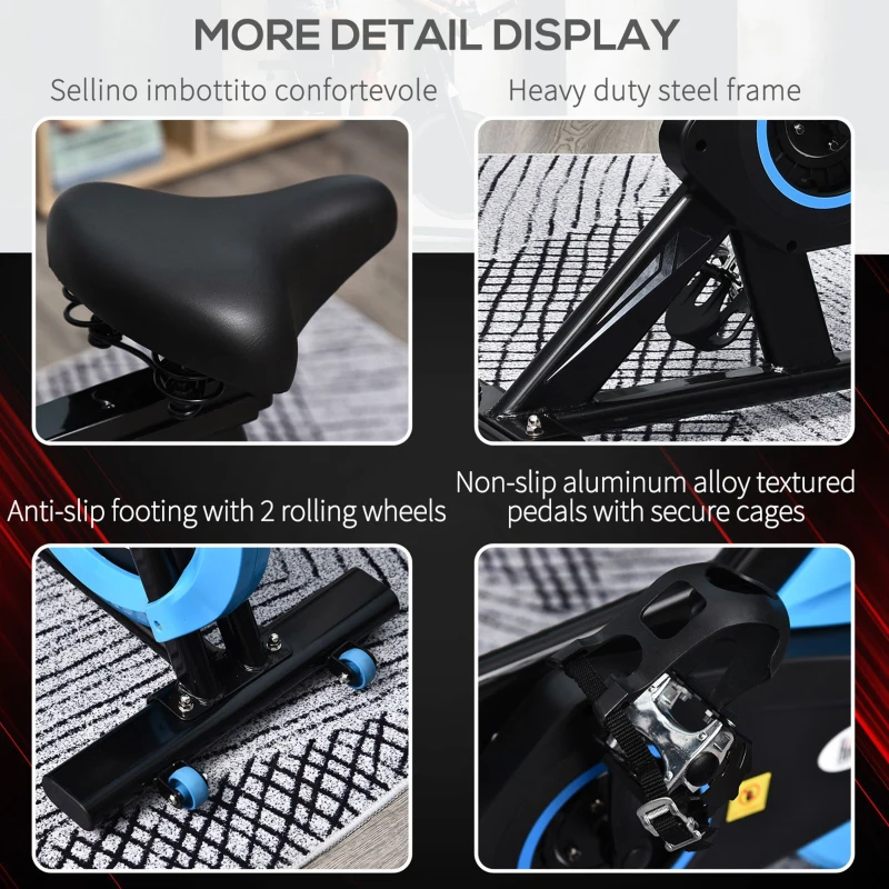 HOMCOM Upright Stationary Exercise Bike Belt Drive Home Gym Indoor Cycling with LCD Monitor