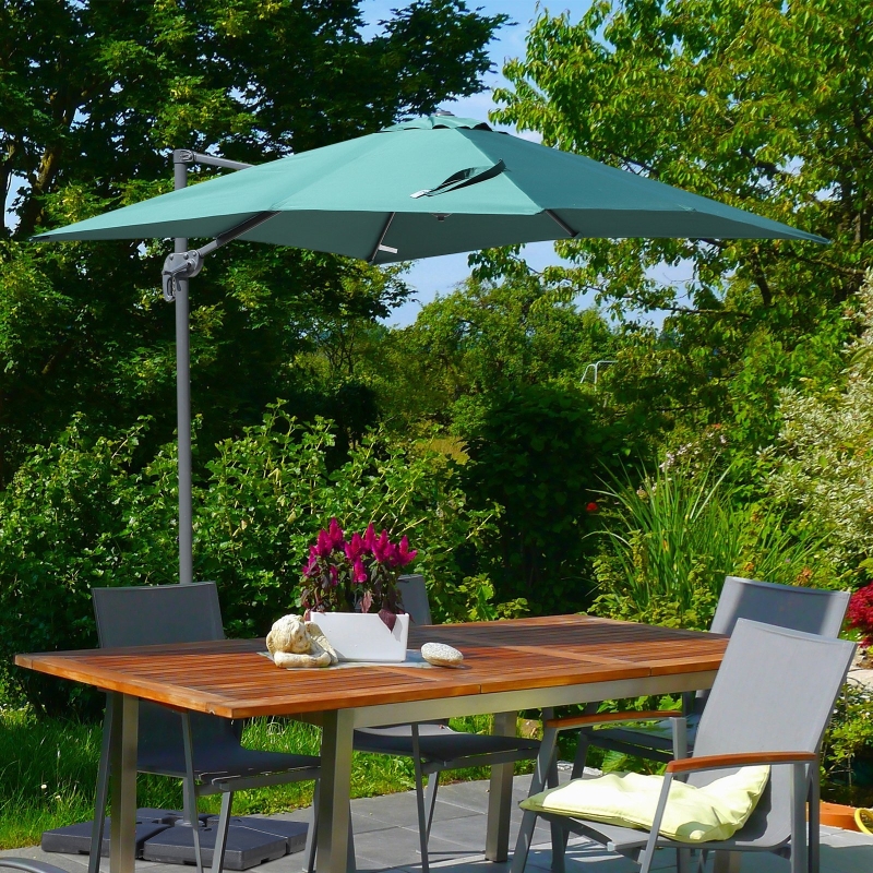 Outsunny Square Umbrella Parasol W/360° Rotation, 245Lx245Wx248H cm-Green
