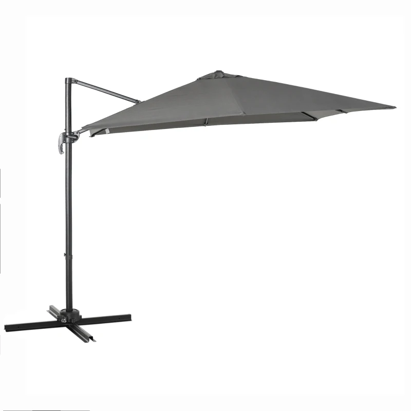 Outsunny 2.7 x 2.7 m Cantilever Parasol, Square Overhanging Umbrella with Cross Base, Crank Handle, Tilt, 360° Rotation and Aluminium Frame, Dark Grey