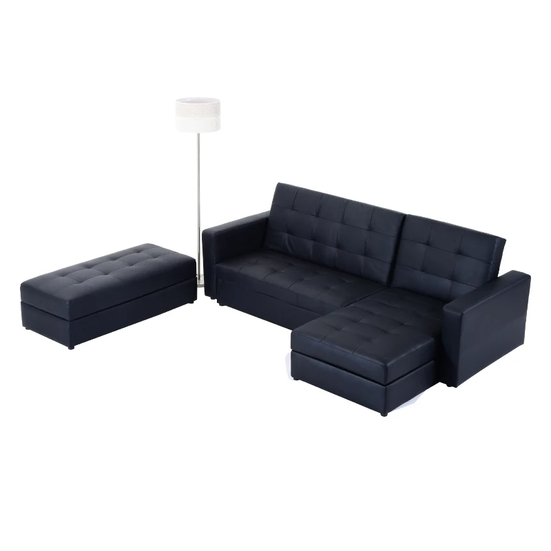 HOMCOM PU Leather Sofa Bed-Black