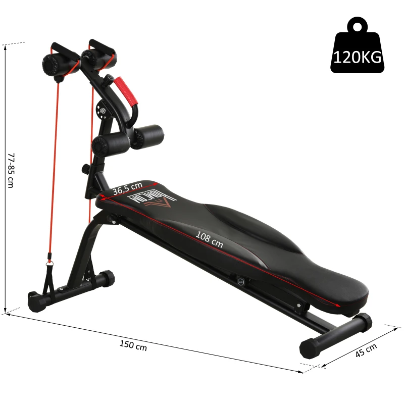 HOMCOM Steel Adjustable Sit-Up Bench w/ Resistance Ropes Black