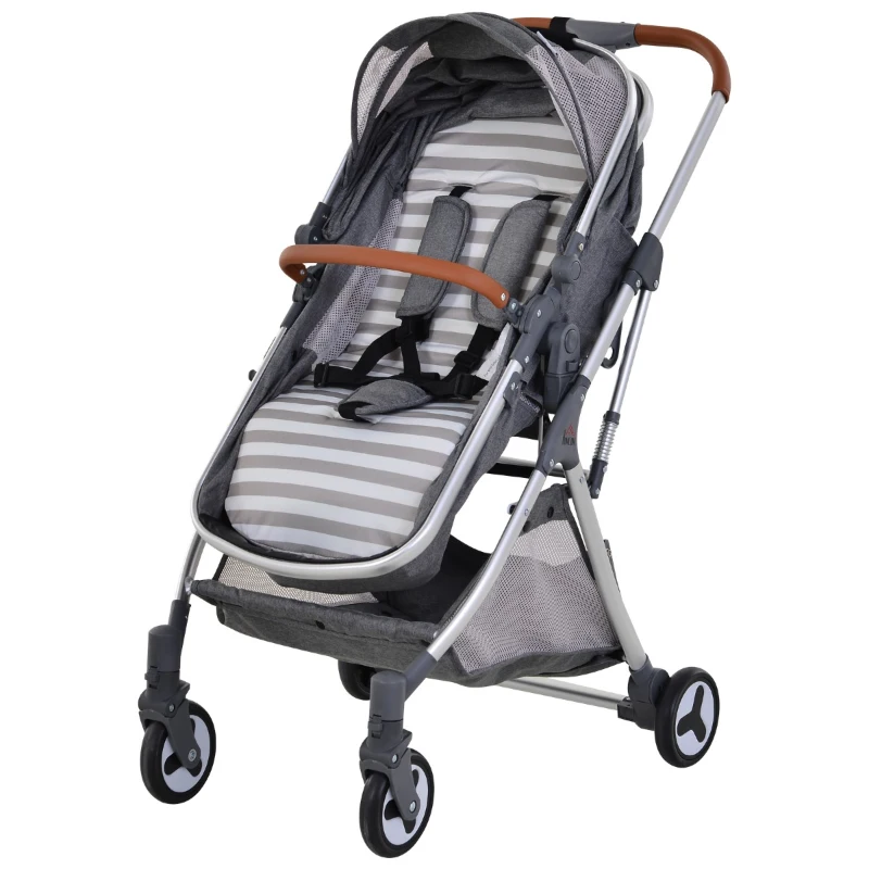 HOMCOM Aluminium Alloy Adjustable & Folding Baby Stroller Grey