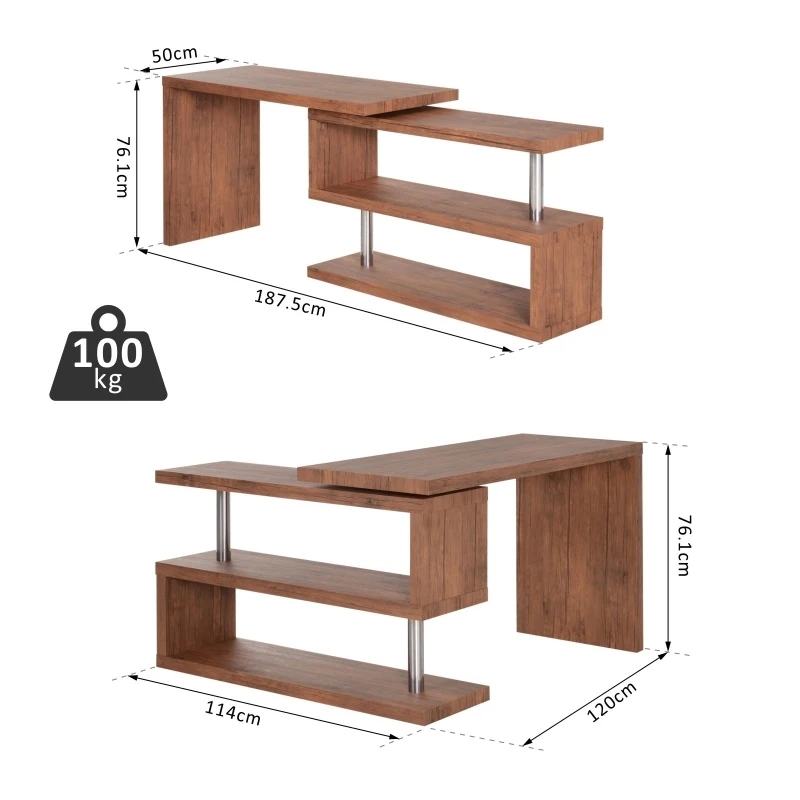 HOMCOM L-shaped Corner Computer Desk Shelf Combo 360 Degree Rotating MDF Hardboard Storage
