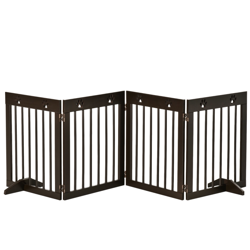 PawHut Freestanding Pet Gate 4 Panel Folding Wooden Dog Barrier w/ Support Feet