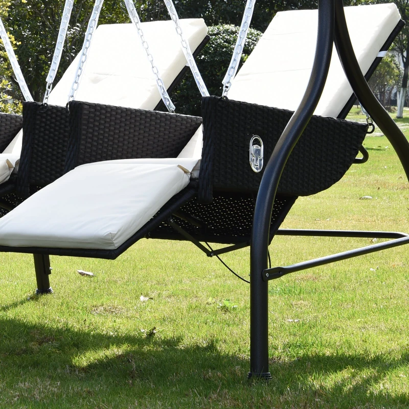 Outsunny 2 Seater Rattan Outdoor Garden Patio Swinging Hammock Furniture Chair Bench Bed Lounger - Black