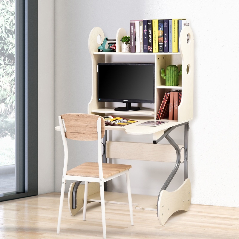 HOMCOM Computer Desk w/Storage Shelves MDF Adjustable Height Writing Table Workstation Oak
