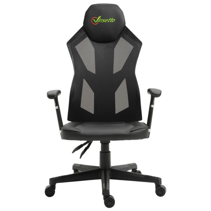 Vinsetto High Back Gaming Chair, PU Leather, Mesh-Black