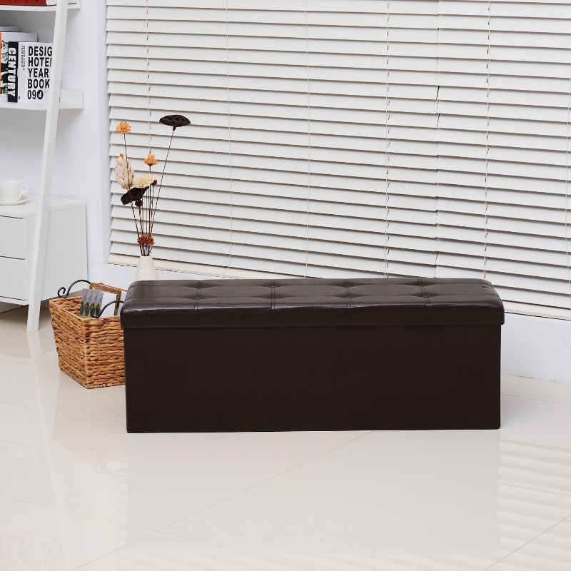 HOMCOM Storage Ottoman Bench Rectangular Footstool Ottoman PU Leather-Brown