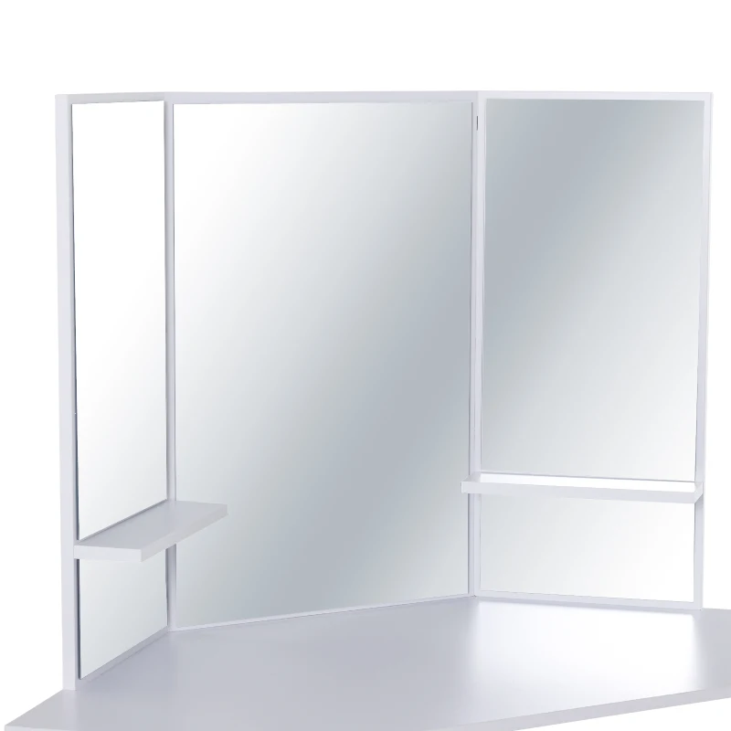 HOMCOM Particle Board Tri-Mirror Dressing Table w/ 5 Drawers & 2 Shelves White