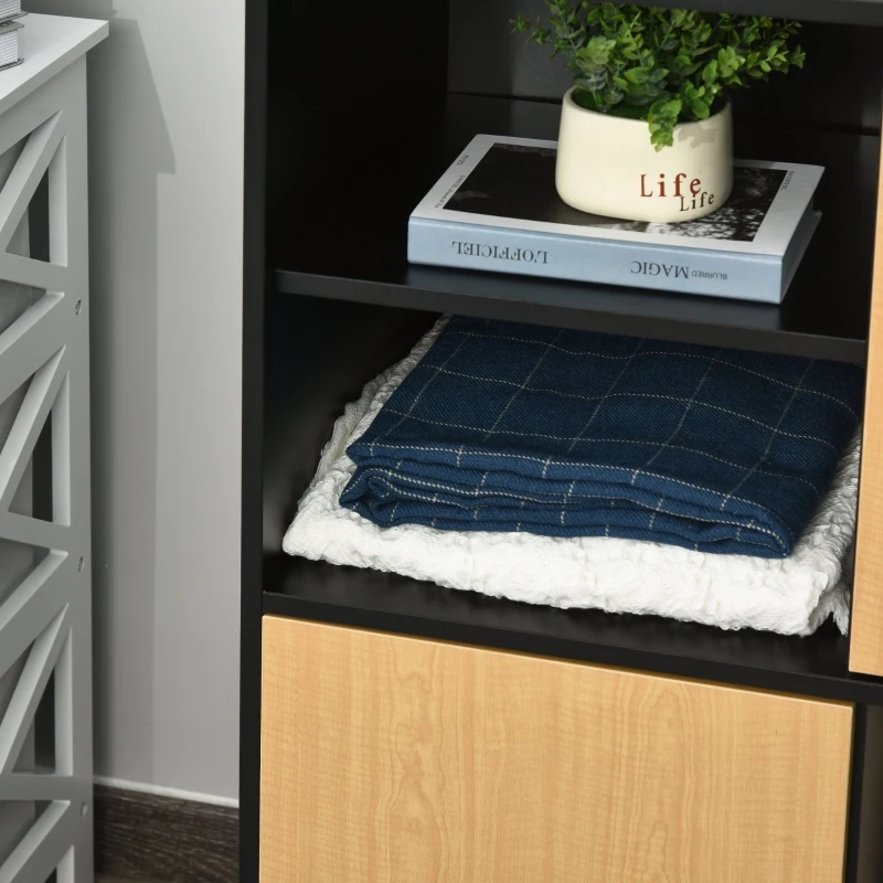 HOMCOM 4-Cube Wood Bookcase w/ Door Multi-Purpose Storage Organizer Cabinet Shelf Bedroom Decor Black