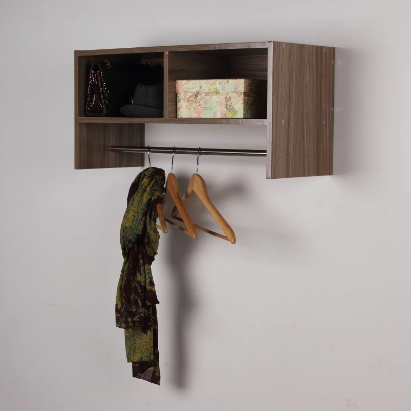 HOMCOM Wall Mounted Coat Hook W/ Shelf-Oak