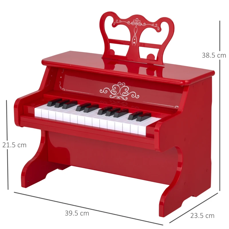 HOMCOM Kids 25-Key ABS Pretend Play Grand Piano Red