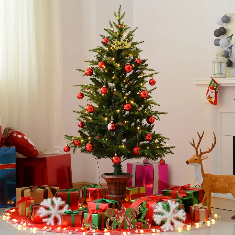 HOMCOM 5FT Artificial Christmas Tree W/Vase Base, W/LED Lights-Green