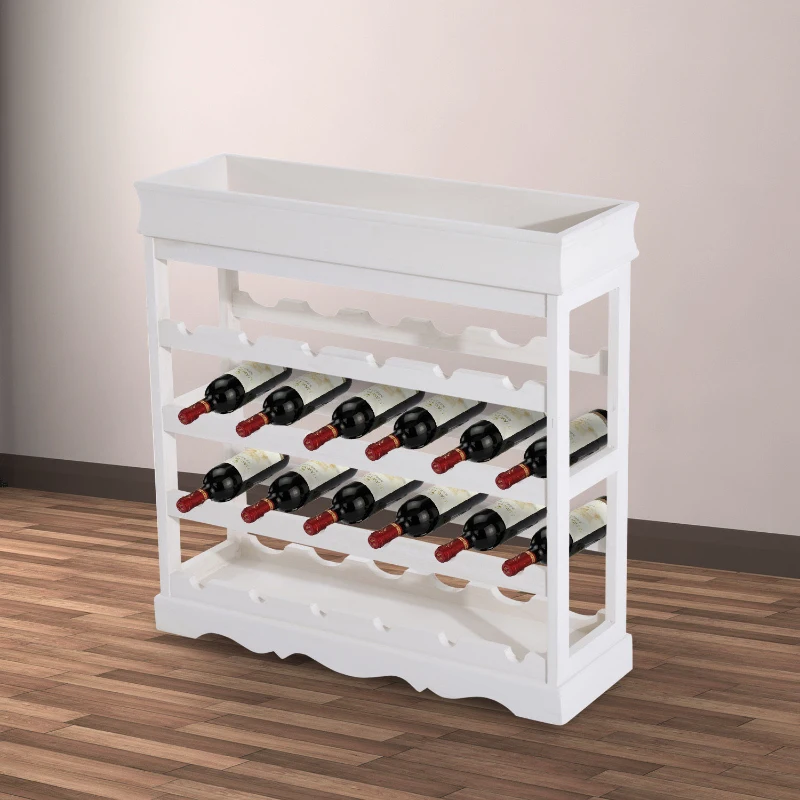 HOMCOM 4-tier Wooden Wine Rack 24 Bottles Stackable Organizer Display Storage Holder Shelves Stand Kitchen Home w/Countertop White