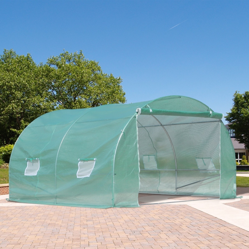 Outsunny Walk-in Greenhouse, 300Lx300Wx210Hcm, Steel Frame-Green