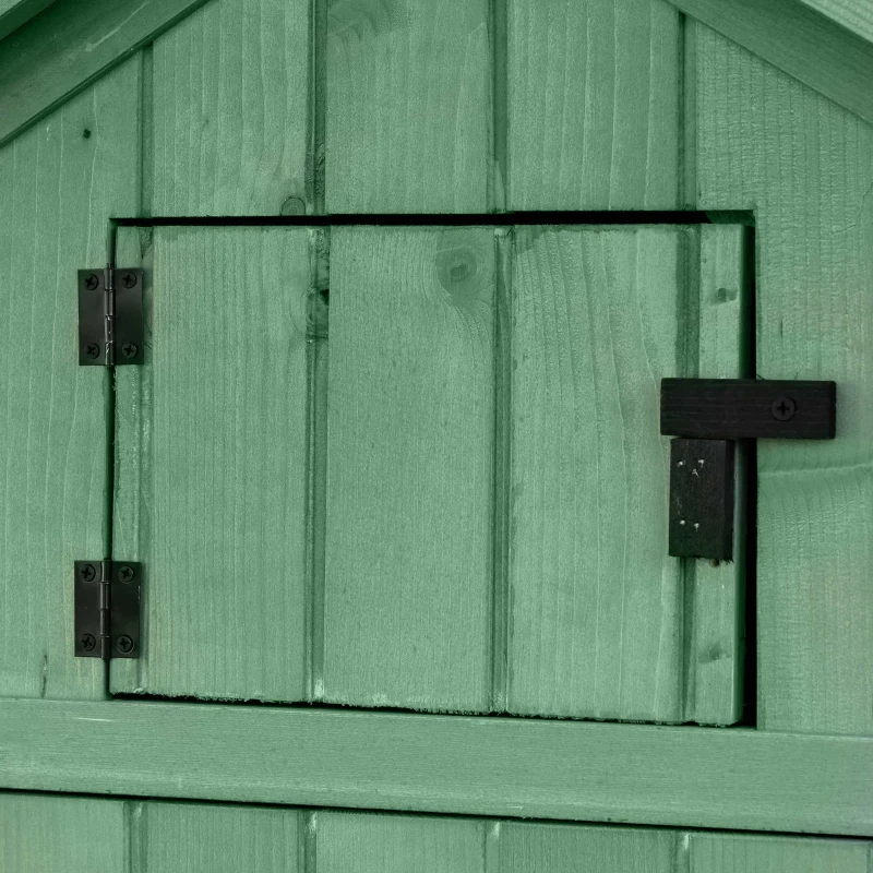 Outsunny Small Shed, Tall Slim Wooden Garden Shed with 3 Removable Shelves and Roof Hatch, Compact Outdoor Tool Storage Cabinet with Asphalt Roof and Door Latch, 77 x 54.2 x 179 cm, Green