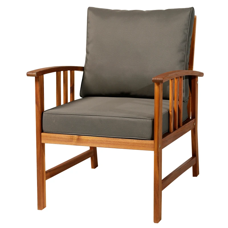 Outsunny Outdoor Indoor 4pcs Acacia Wood Furniture Set 1 Coffee Table 2 Armchairs & 1 Sofa with Cushions Patio Garden Conservatory