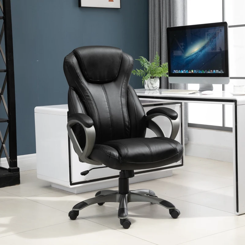 Vinsetto Executive Office Chair Faux Leather High-Back Swivel Home Computer Desk Chair for Adult with Arm, Wheels, Black