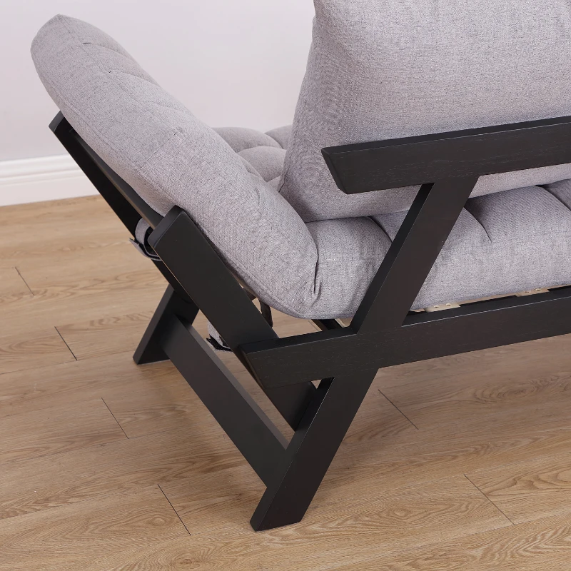 HOMCOM Sofa Bed Chaise Linen Lounge Leisure Foldable Convertible Wood Pillow-Grey