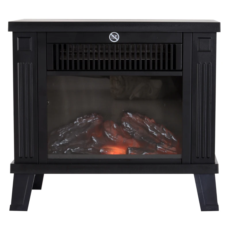 HOMCOM Freestanding Electric Fireplace Heater W/ Thermostat Control, 600W/1200W-Black