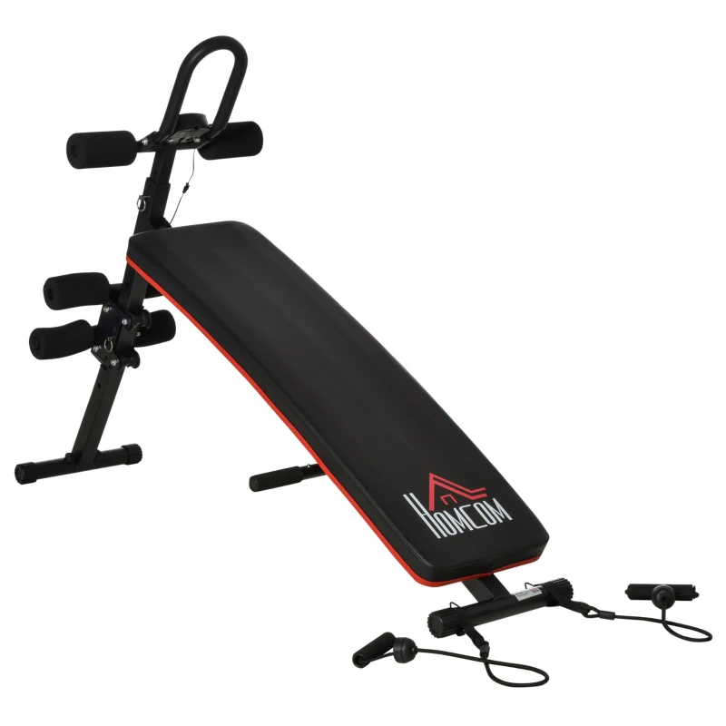 HOMCOM Adjustable Sit-Up Bench, Core Workout Abdominal Strength Building, Foldable Design w/ Bands for Home Gym Exercise Black