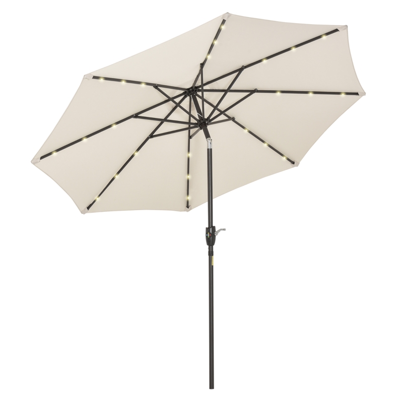 Outsunny Garden Parasol Outdoor Tilt Sun Umbrella Patio 24 LED Light Hand Crank Off-white
