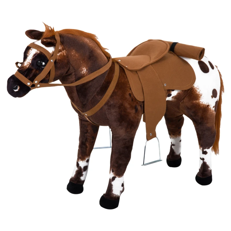 HOMCOM Kids Spring Riding Horse Toy w/ Sound Brown Saddle