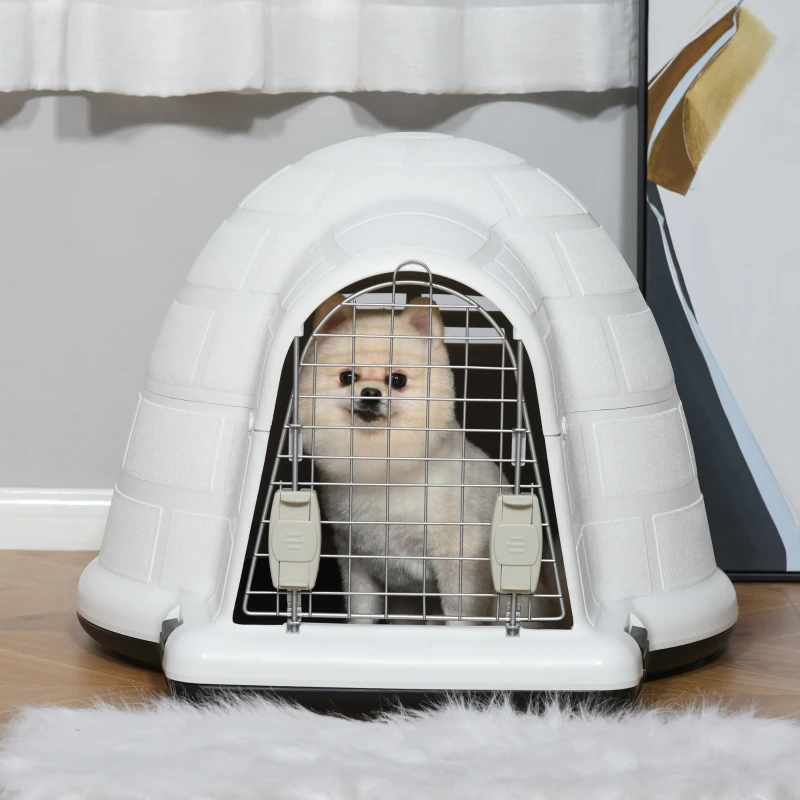 PawHut Plastic Igloo Dog House Puppy Kennel Pet Shelter with Windows for Small Sized Dogs Easy to Clean White