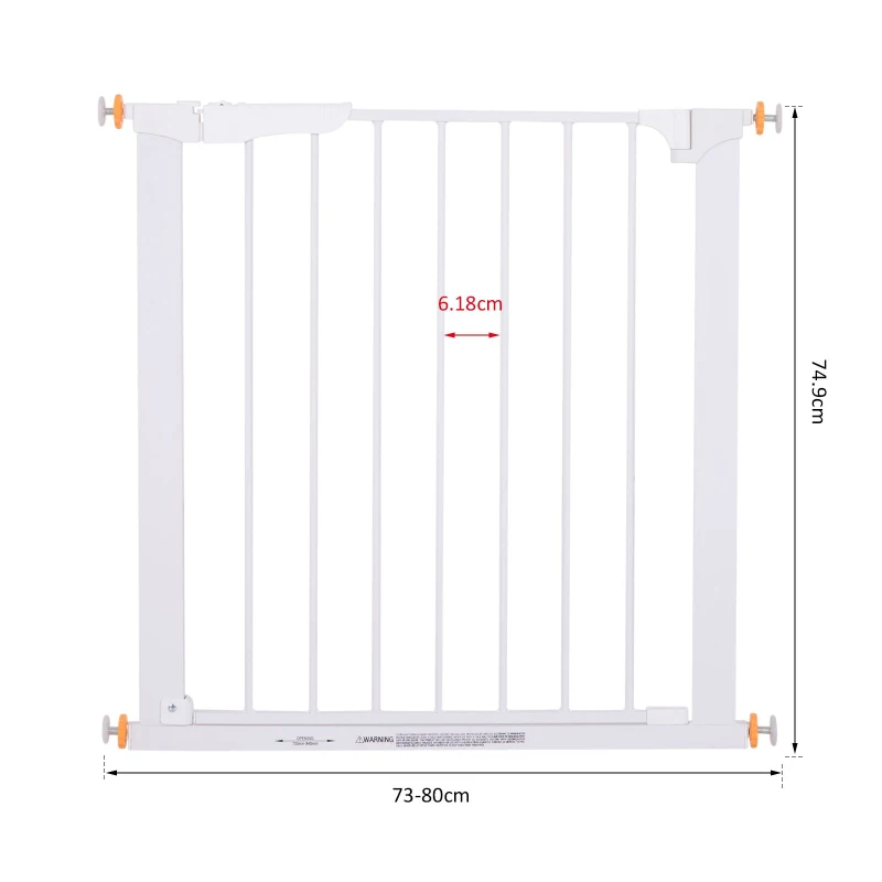 PawHut Stair Gate, Pressure Fit Safety Dog Gate Easy Close Pet Barrier for Doorway, 73-80 cm, White