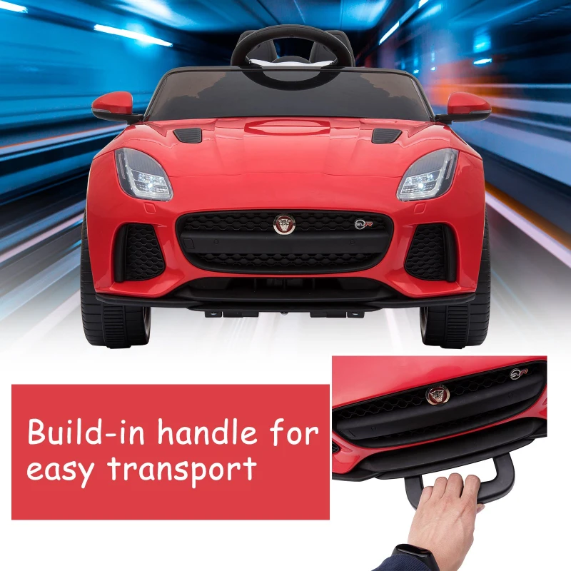 HOMCOM Compatible for 6V Rechargeable Battery Ride On Car Forward Reverse Lights Horn Music Player Red w/ Seat Belt Jaguar F-type SVR