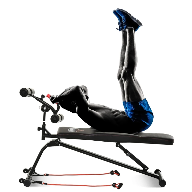 HOMCOM Steel Adjustable Sit-Up Bench w/ Resistance Ropes Black