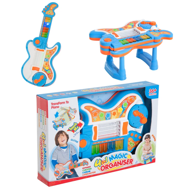 HOMCOM Kids 4 in 1 Electronic Guitar Piano Toy-Multicolour