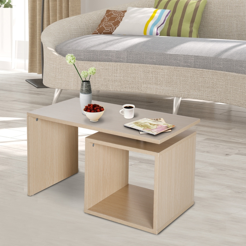 HOMCOM Coffee Table Console, 77Lx40Wx44H cm-Natural Wood Colour