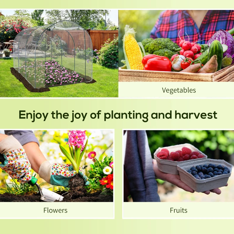 Outsunny Walk-in Polytunnel Greenhouse with Roll-up Door Transparent Tunnel Greenhouse with Steel Frame and PVC Cover, 3.5 x 2m