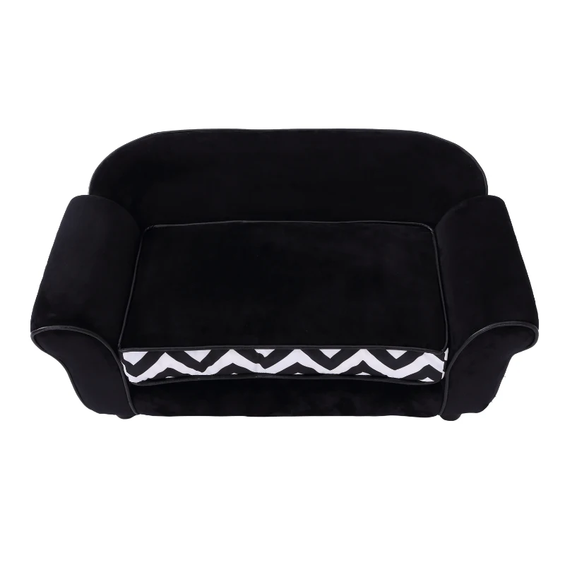 PawHut Dog Sofa Bed for XS-Sized Dogs, Cat Sofa with Soft Cushion, Pet Chair Lounge with Washable Cover, Removable Legs, Wooden Frame - Black