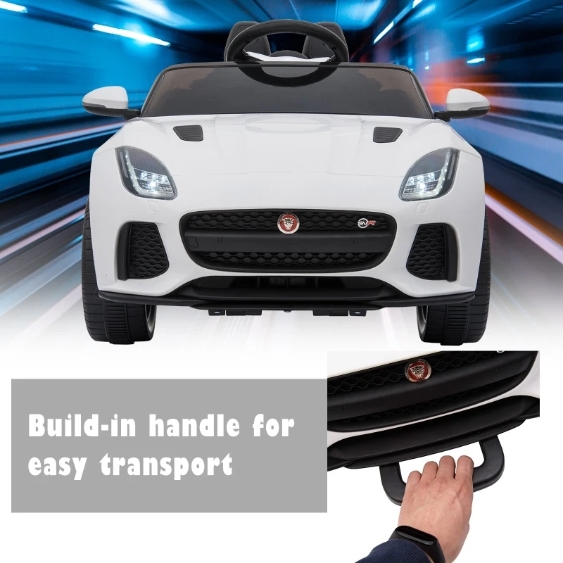 HOMCOM 6V Rechargeable Battery Ride-On Car Licensed Jaguar F-type SVR Forward Reverse Lights Horn Music Player w/ Seat Belt White