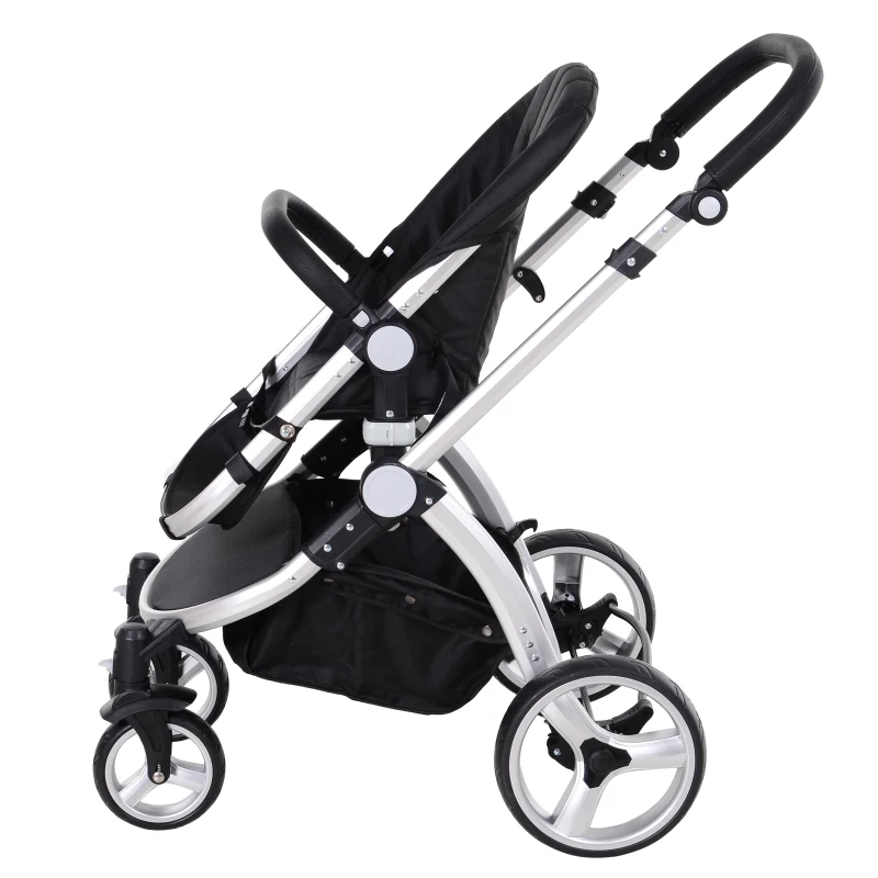 HOMCOM 3-in-1 Travel System Lightweight Versatile Stroller Easy Infant Car Seat Transfer Storage Basket Travel Stroller Deep Grey