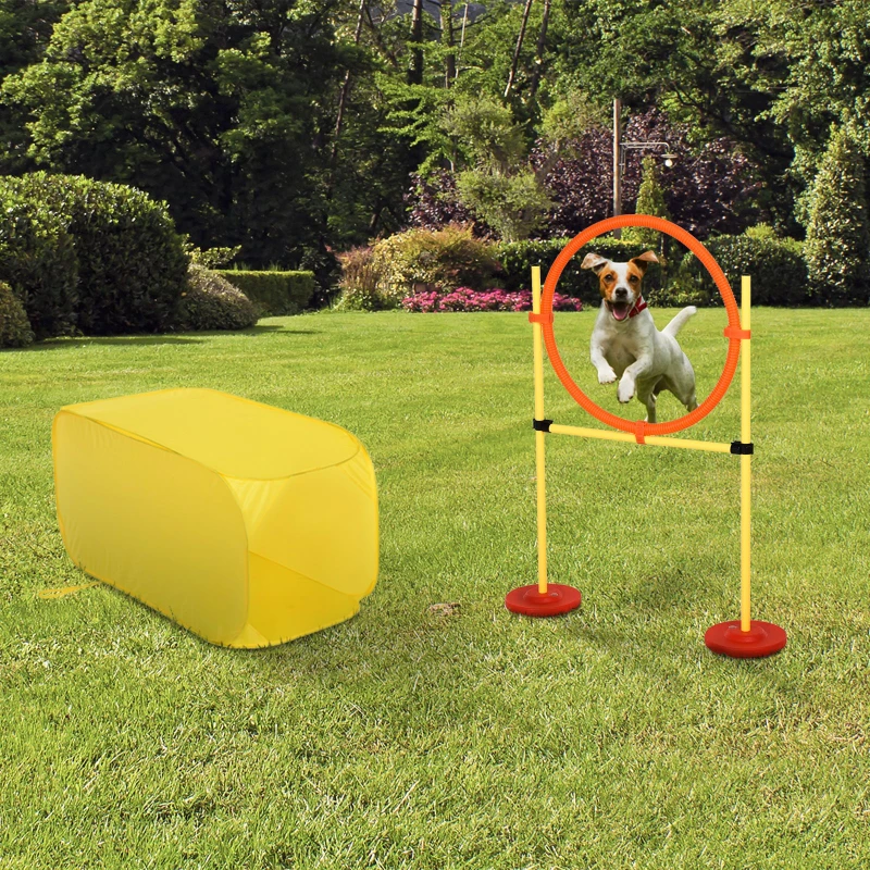 PawHut Dogs Plastic Beginners 2-Course Agility Set Yellow