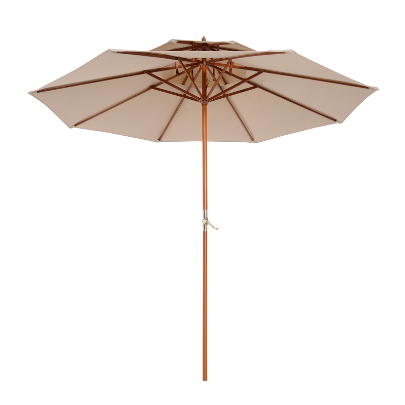 Outsunny 2.7m Patio Double Tier Umbrella Parasol-Beige