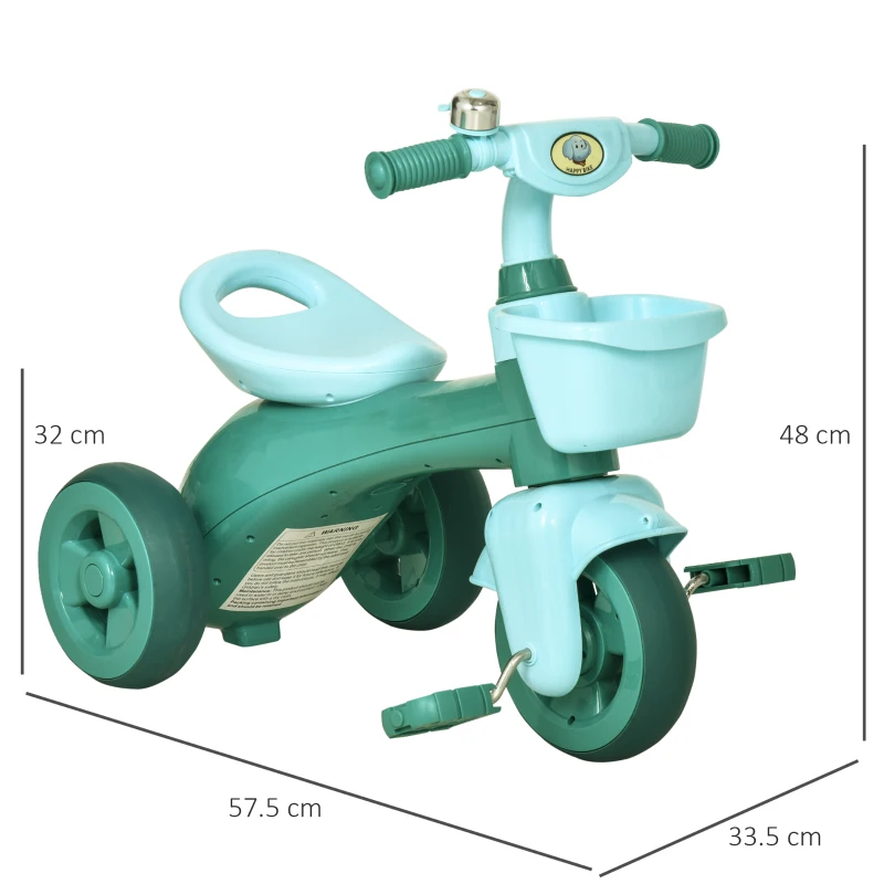 HOMCOM 3 Wheel Kids Tricycle Toddler Pedal Trike Ride on Bicycle with Front Back Basket Bell Balance Bike Boys Girls for 3 to 6 Years Green