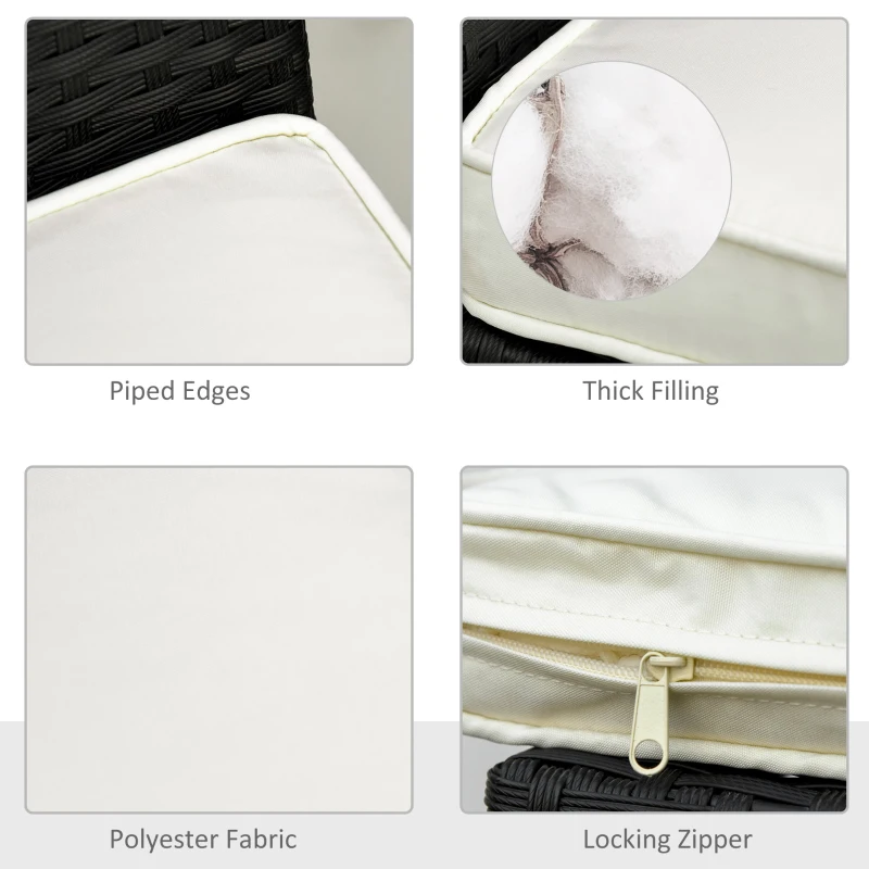 Outsunny Set Of 2 Square Chair Cushions Removable Covers Seat Pads Tie Fastenings White