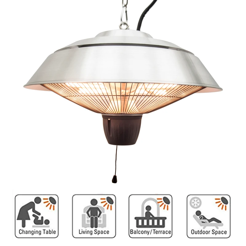 Outsunny Patio Heater Electric Ceiling Mounted Halogen 1500 Watt Hanging Indoor Outdoor Pull Switch 425mm