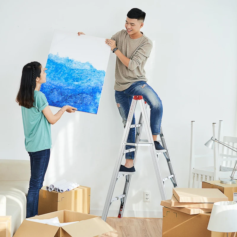 HOMCOM Folding Aluminum Alloy Ladder Step Stool with 4 Platform Plates Multi-Purpose, for Indoor and Outdoor 150kg, Silver