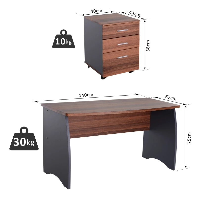 HOMCOM Computer Desk w/ Drawers for Home Living Room Study Office Walnut