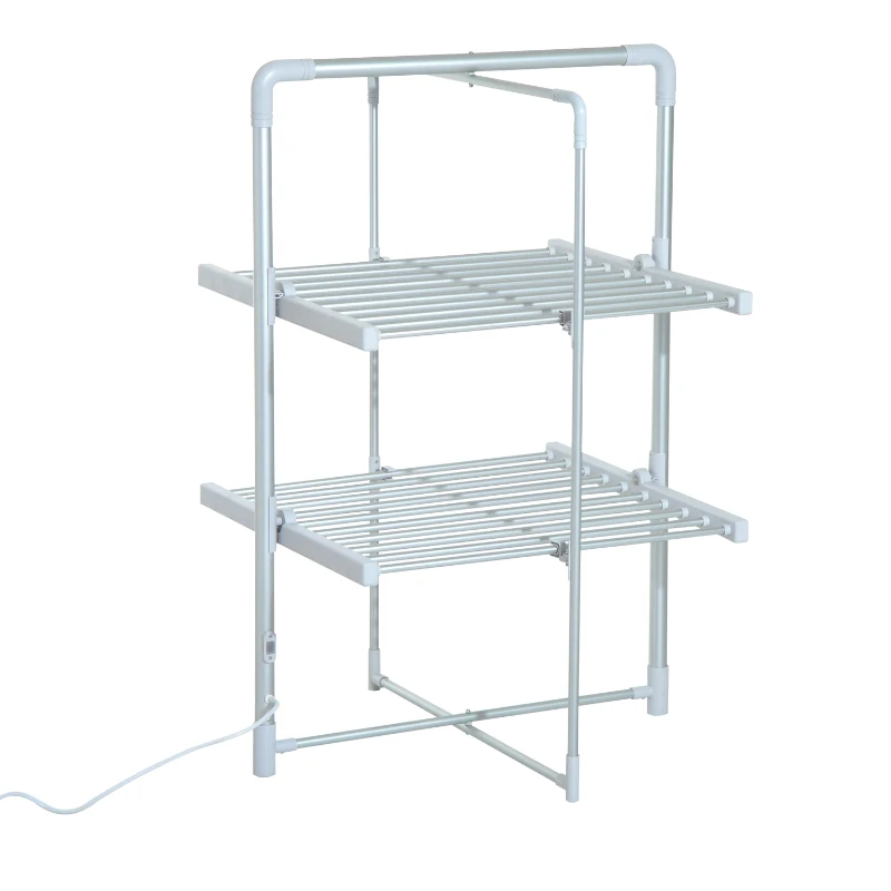 HOMCOM Electric Cloth Airer 2 Tier Heater Quick Dry Standing Warmer Light Weight Portable Aluminium Frame w/ Folding Function