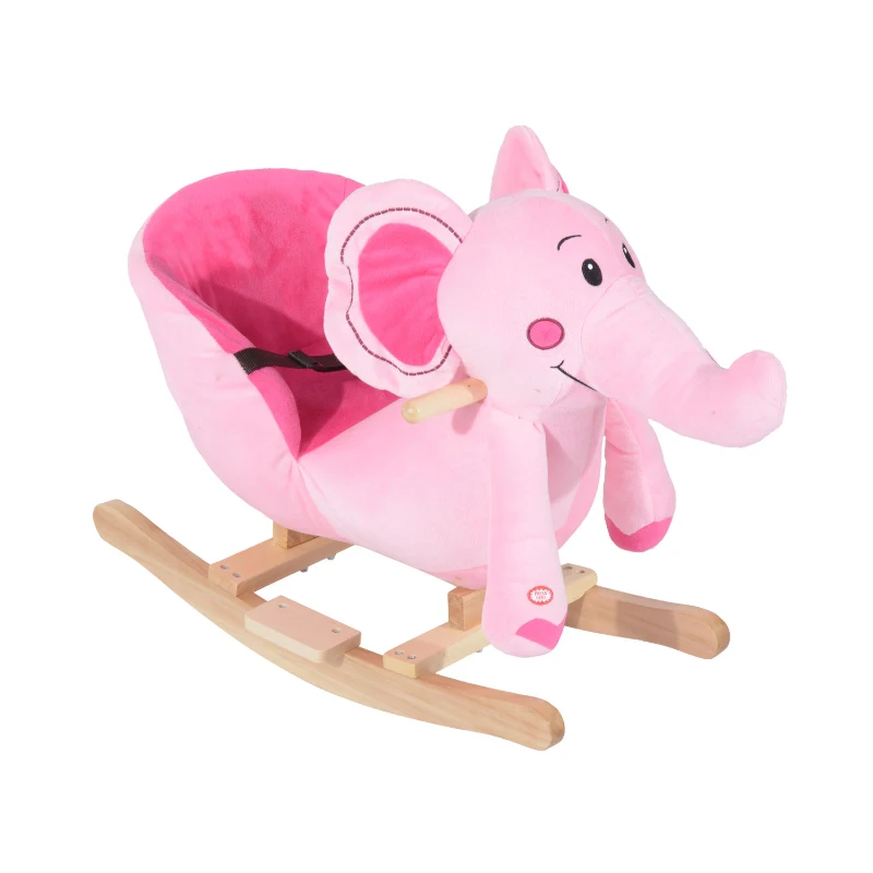 HOMCOM Children Kids Rocking Horse Toys Plush Elephant Rocker Seat with Sound Toddler Baby Gift (Pink)